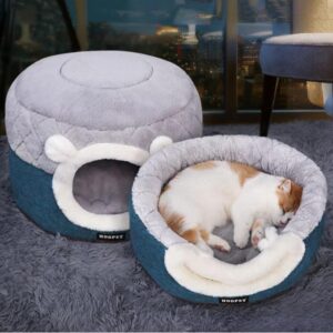 Grijs en blauw kattenhuis