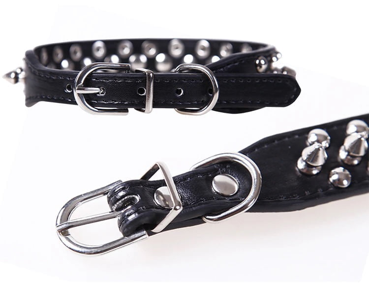 Leren Halsband met Spikes - Afbeelding 3