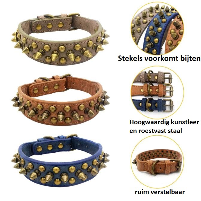Leren Halsband met Stekels - Afbeelding 2