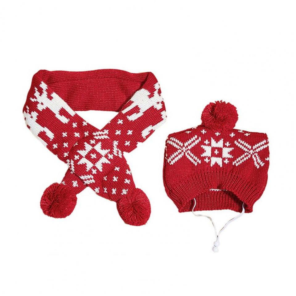 Gebreide Kerstmuts + Kerstsjaal voor Honden - Afbeelding 4
