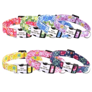 Hondenhalsband met Bloemenprint - Gegraveerd met Naam