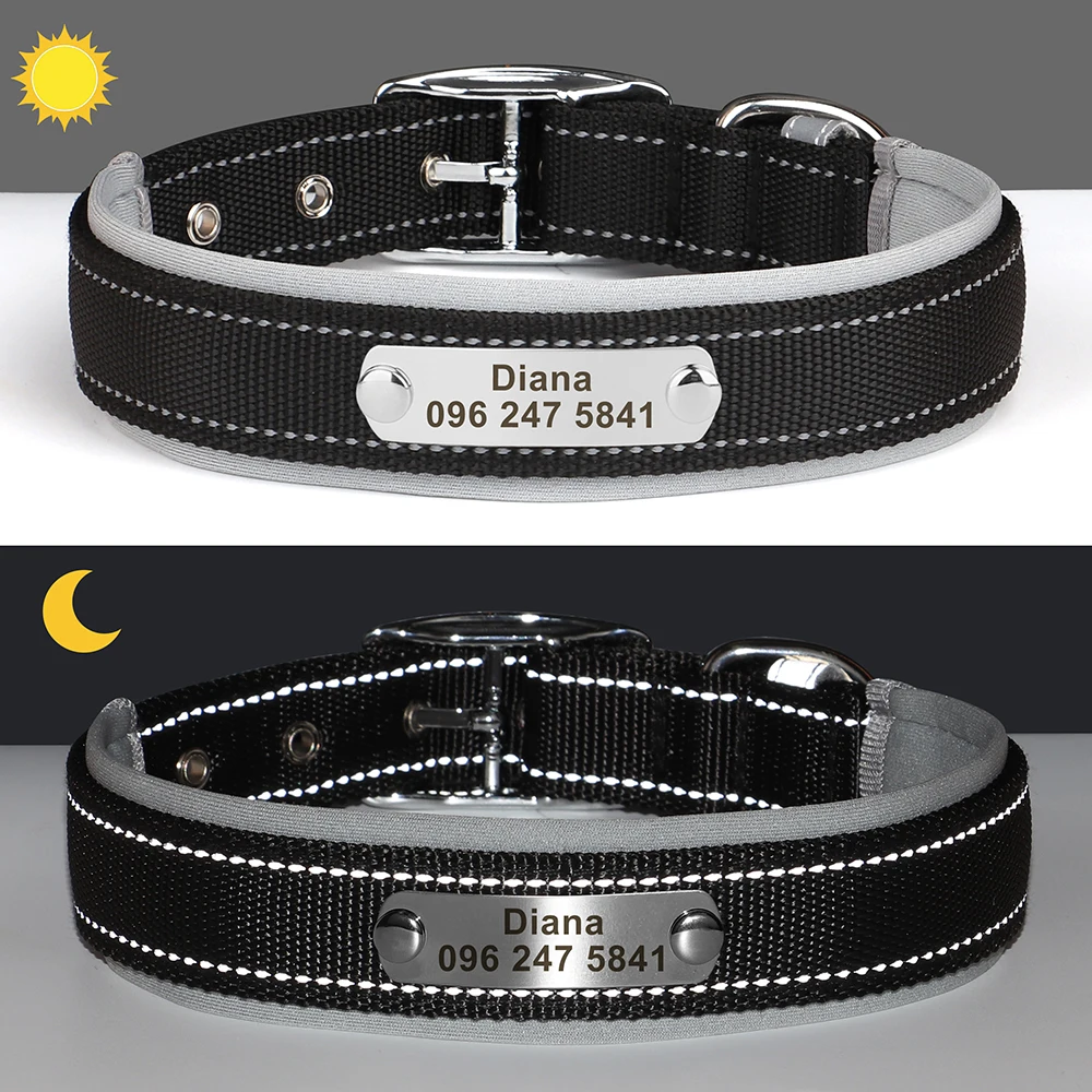 Nylon Hondenhalsband met Naam - Reflecterend